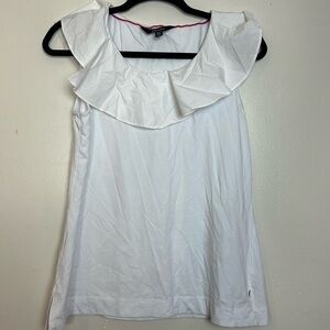 IMNYC Isaac Mizrahi Poplin Abstract Ruffle White Sleeveless Tank Top
